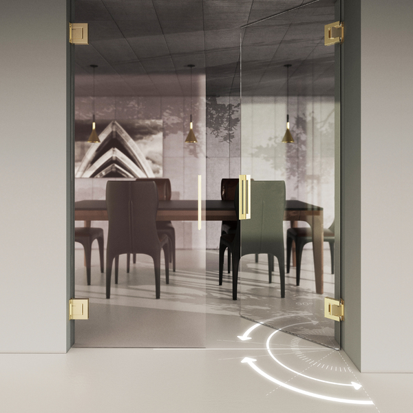 Glass doors solutions for pivoting or hinge systems