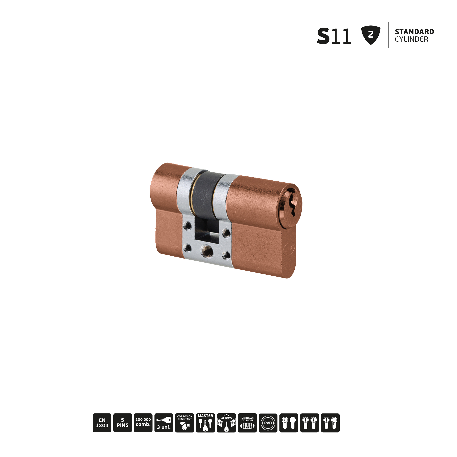 Cilindro Standard Modular IN.19.S11.10.55.TCO PVD Titanium Copper